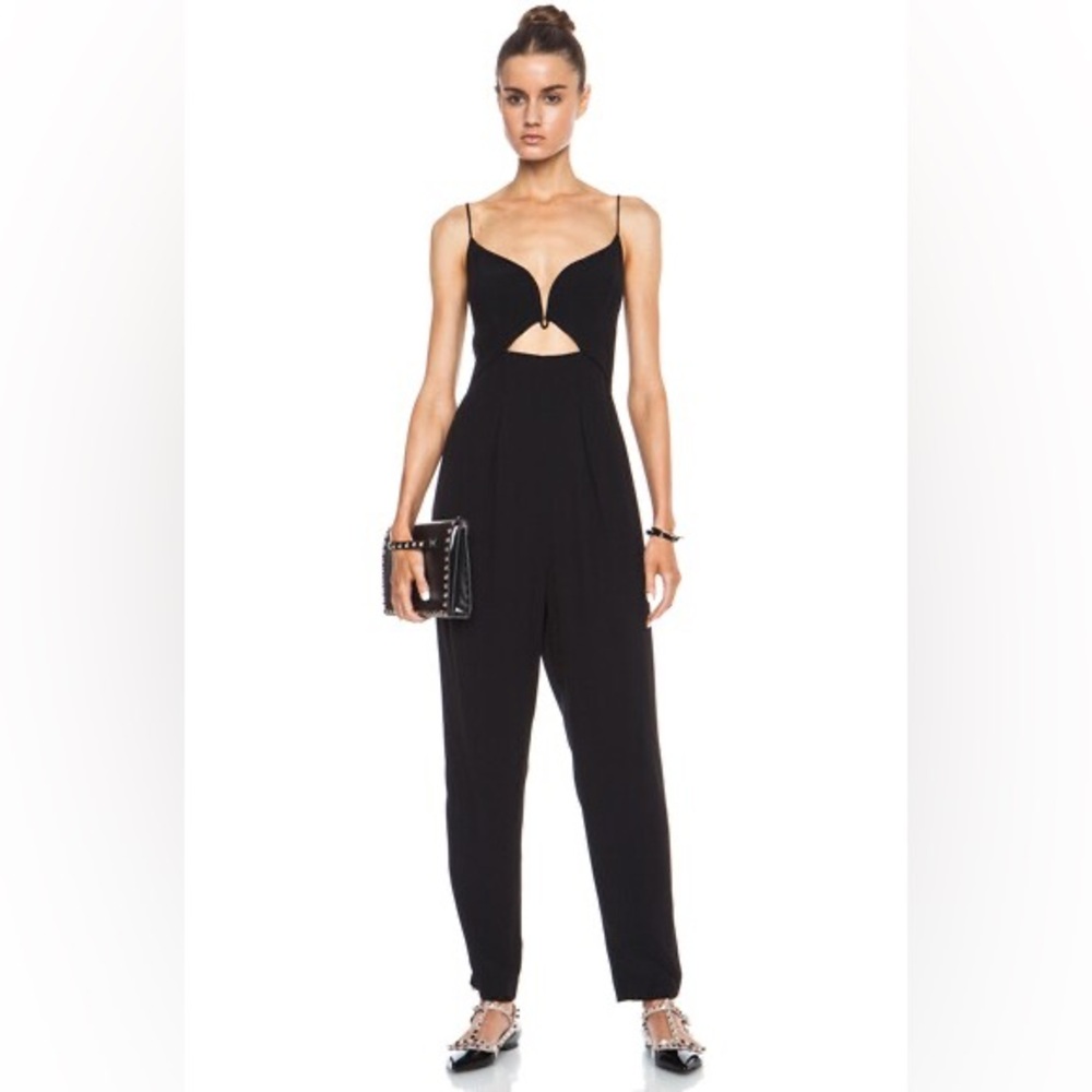 ZIMMERMANN Black Crepe Plunge Cutout Jumpsuit - Size 0 - Black Romper